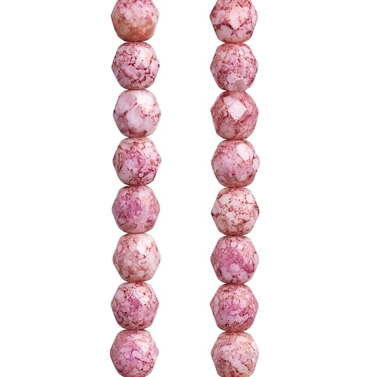 Pink Czech Glass Faceted Round Beads, 6mm by Bead Landing™